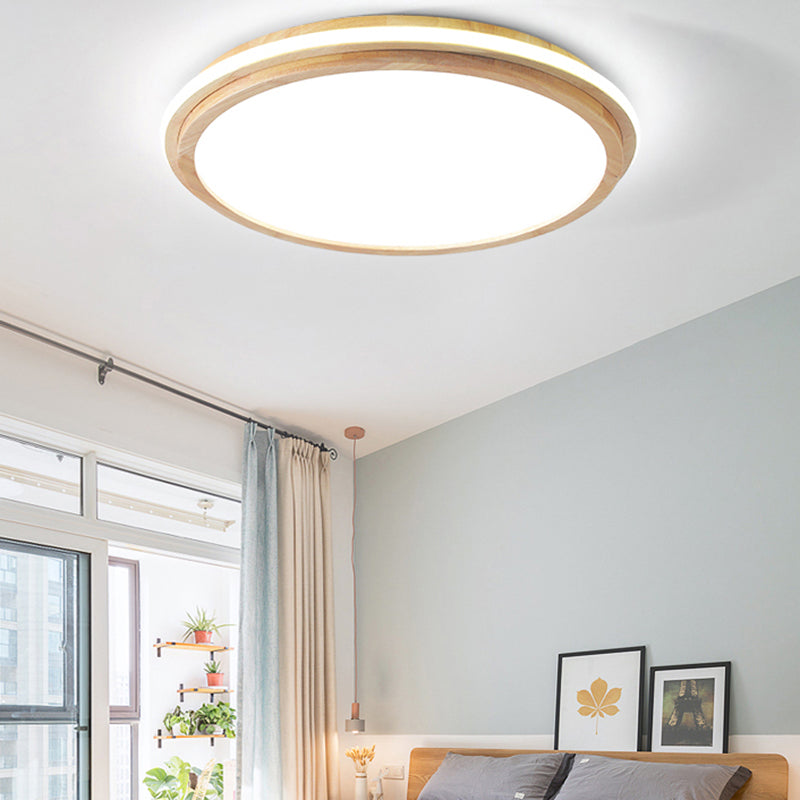 Japanese Style Round Ceiling Light Wood LED Flush Mount Light for Living Room