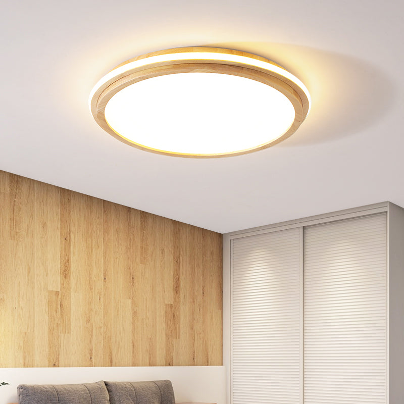 Japanese Style Round Ceiling Light Wood LED Flush Mount Light for Living Room