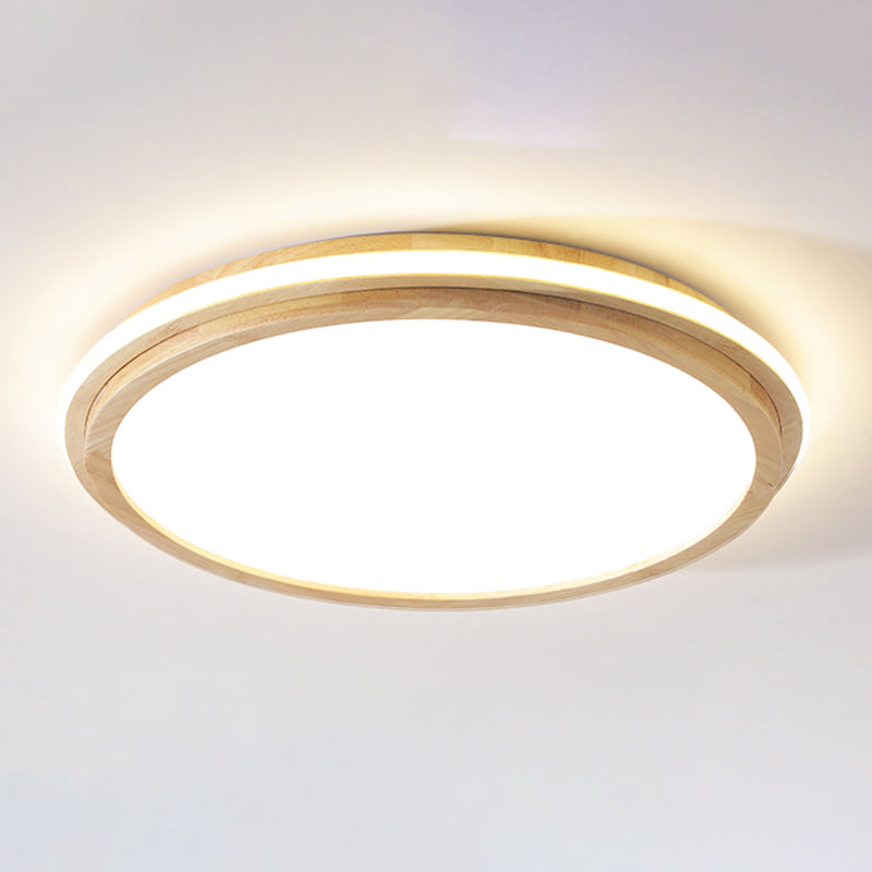 Japanese Style Round Ceiling Light Wood LED Flush Mount Light for Living Room