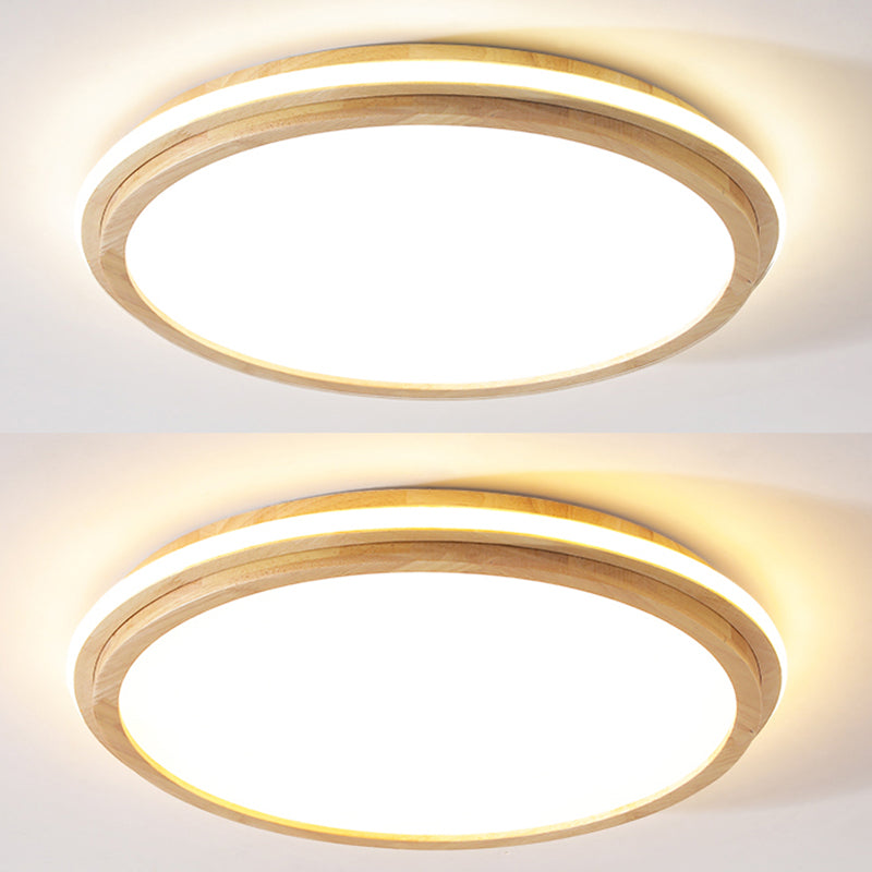 Japanese Style Round Ceiling Light Wood LED Flush Mount Light for Living Room