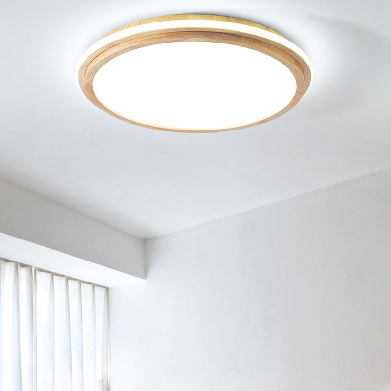 Japanese Style Round Ceiling Light Wood LED Flush Mount Light for Living Room