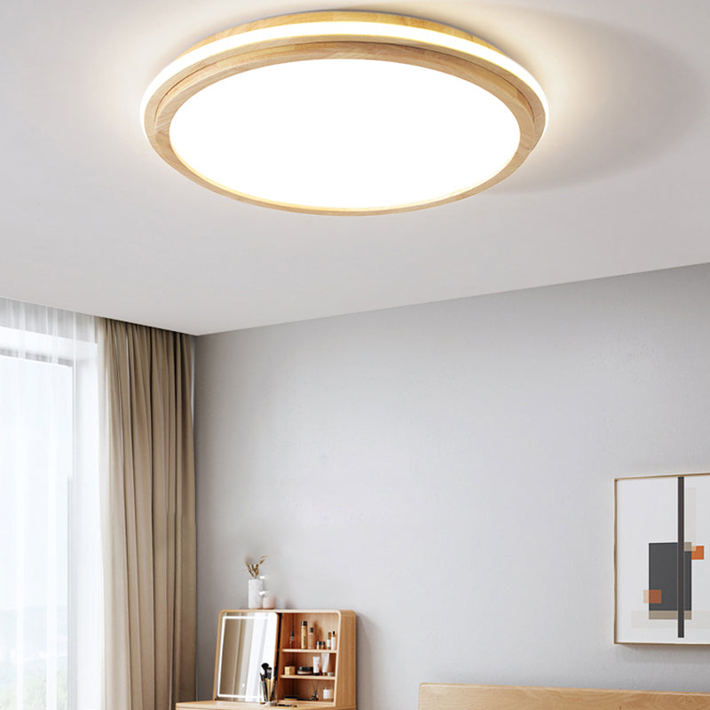 Japanese Style Round Ceiling Light Wood LED Flush Mount Light for Living Room