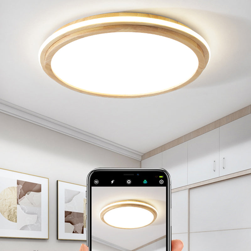 Japanese Style Round Ceiling Light Wood LED Flush Mount Light for Living Room