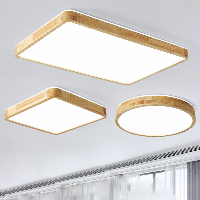 Japanese Style Geometric Ceiling Light Wood LED Flush Mount Light for Living Room