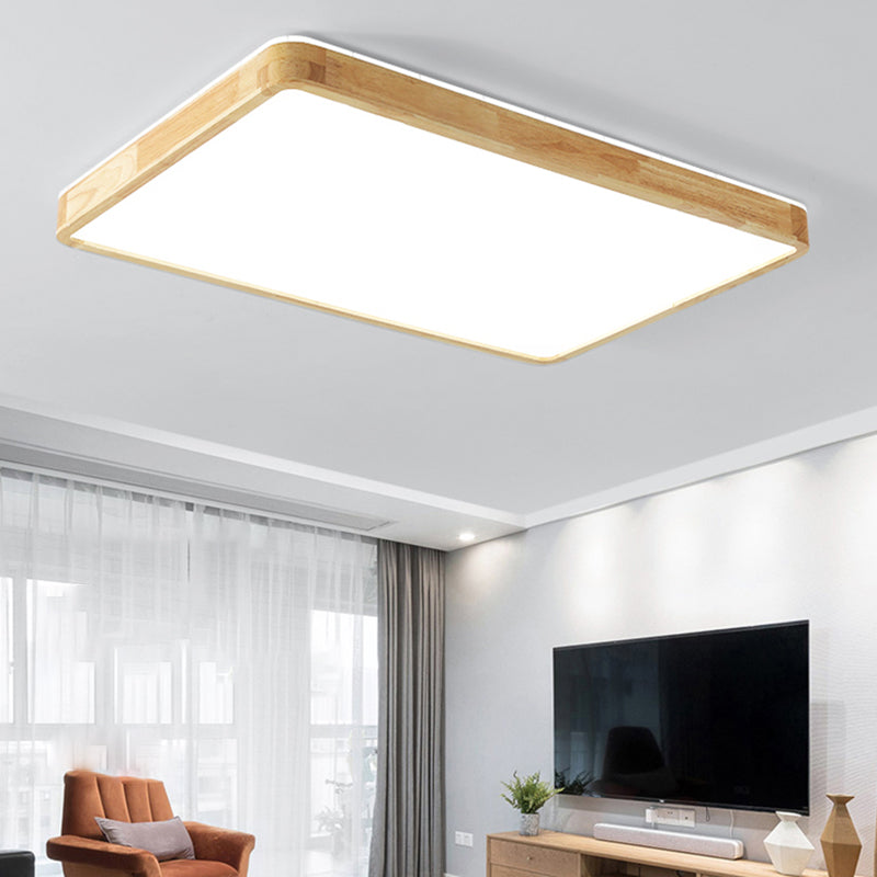 Japanese Style Geometric Ceiling Light Wood LED Flush Mount Light for Living Room