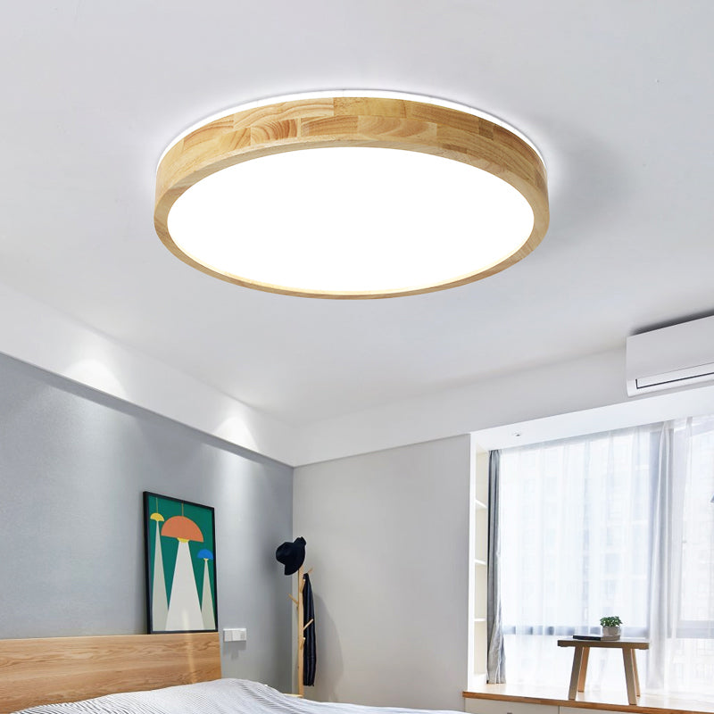 Japanese Style Geometric Ceiling Light Wood LED Flush Mount Light for Living Room