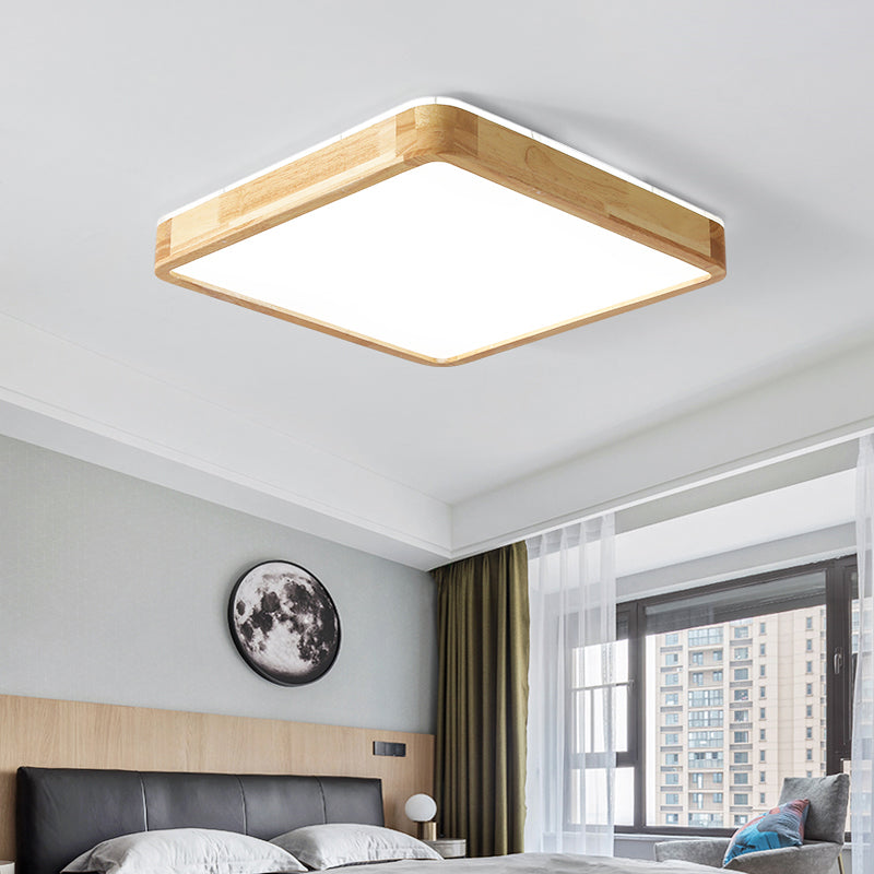 Japanese Style Geometric Ceiling Light Wood LED Flush Mount Light for Living Room