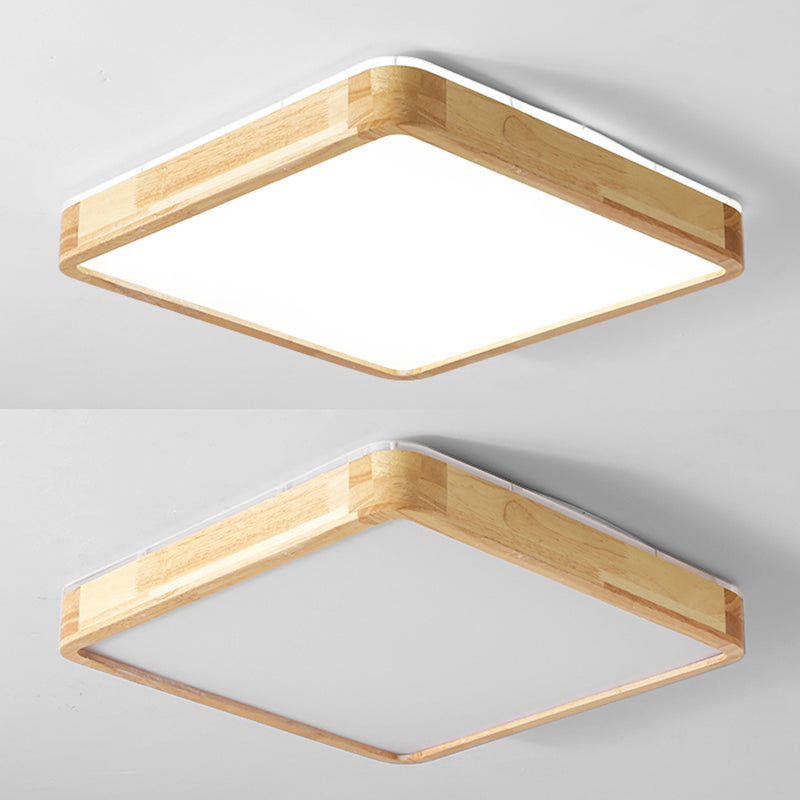 Japanese Style Geometric Ceiling Light Wood LED Flush Mount Light for Living Room