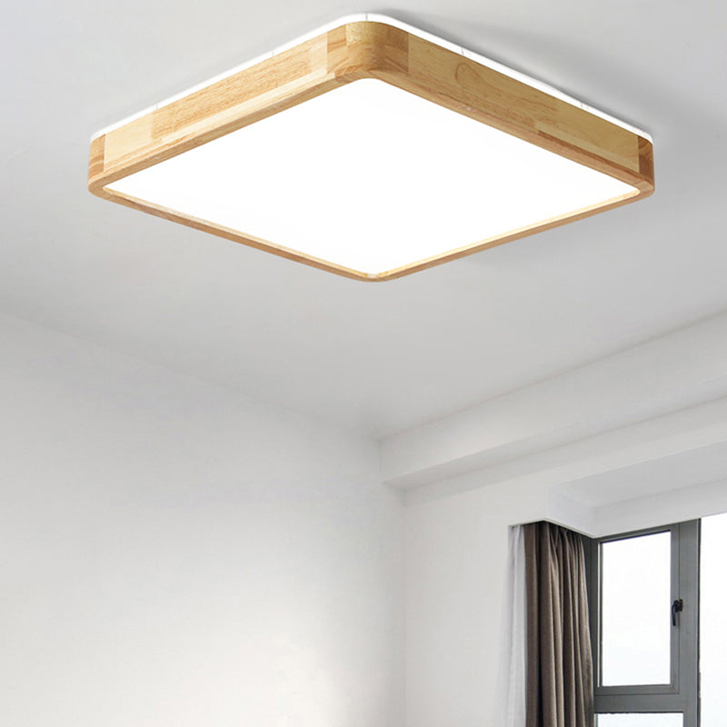 Japanese Style Geometric Ceiling Light Wood LED Flush Mount Light for Living Room