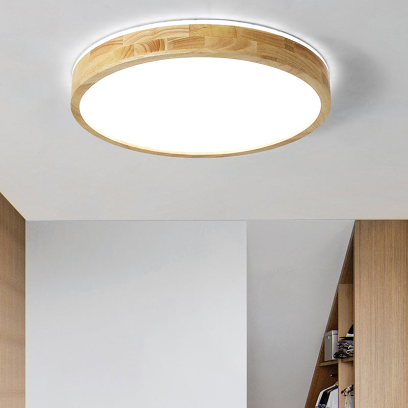 Japanese Style Geometric Ceiling Light Wood LED Flush Mount Light for Living Room