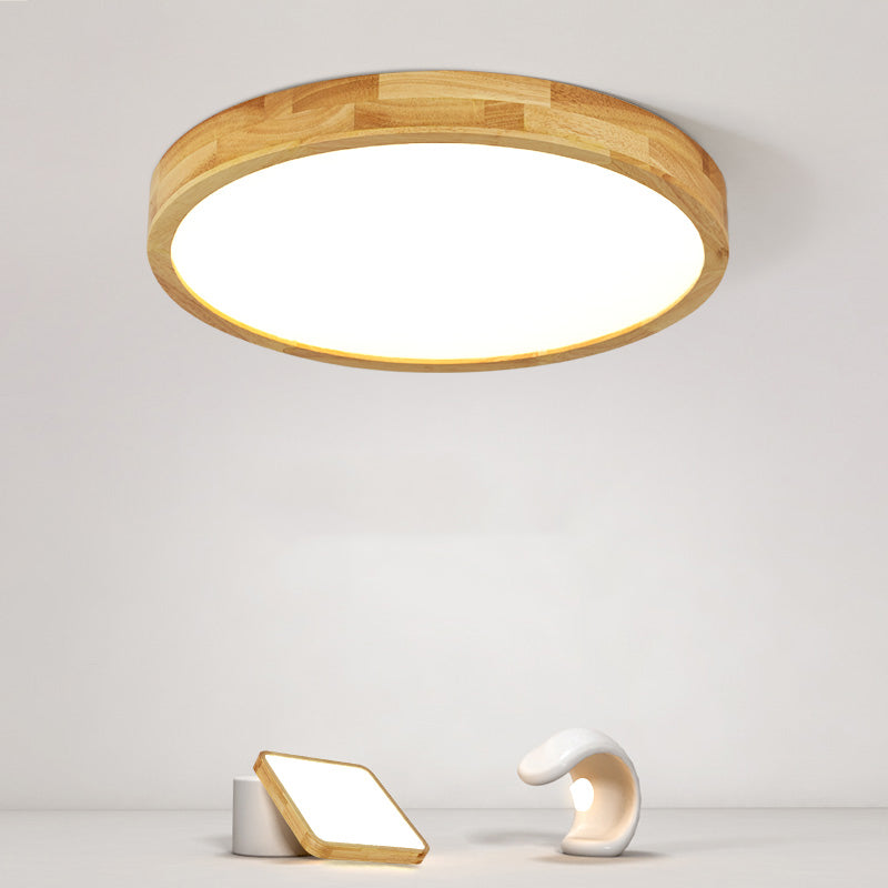 Nordic Geometric Ceiling Light Wood LED Flush Mount Light for Living Room