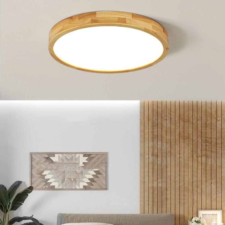 Nordic Geometric Ceiling Light Wood LED Flush Mount Light for Living Room