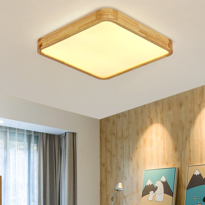 Nordic Geometric Ceiling Light Wood LED Flush Mount Light for Living Room