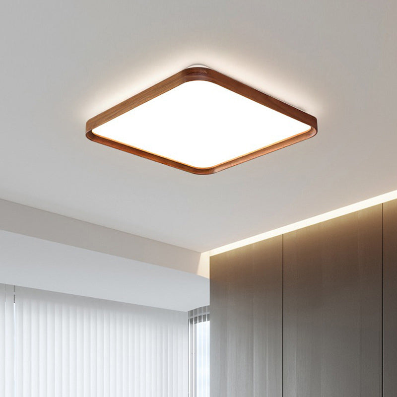 Modern Geometric Ceiling Light Brown LED Flush Mount Light with Wood for Bedroom