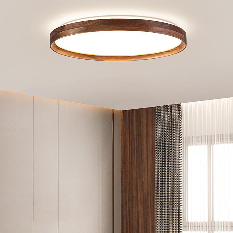 Modern Geometric Ceiling Light Brown LED Flush Mount Light with Wood for Bedroom