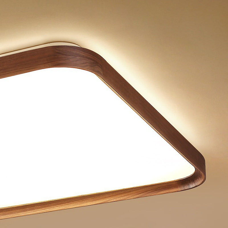 Modern Geometric Ceiling Light Brown LED Flush Mount Light with Wood for Bedroom