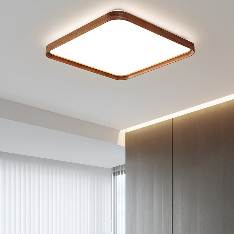 Modern Geometric Ceiling Light Brown LED Flush Mount Light with Wood for Bedroom