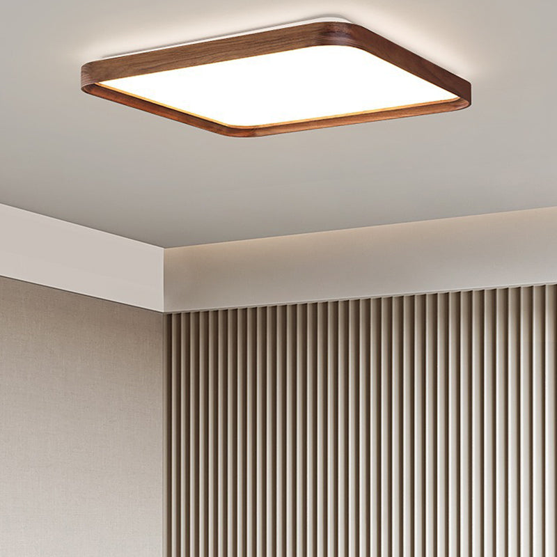 Modern Geometric Ceiling Light Brown LED Flush Mount Light with Wood for Bedroom