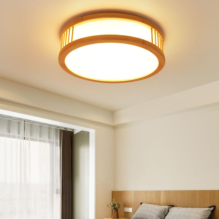 Wood Round Shape Flush Mount Light Modern 1 Light Mirror Flush Mount Fixture