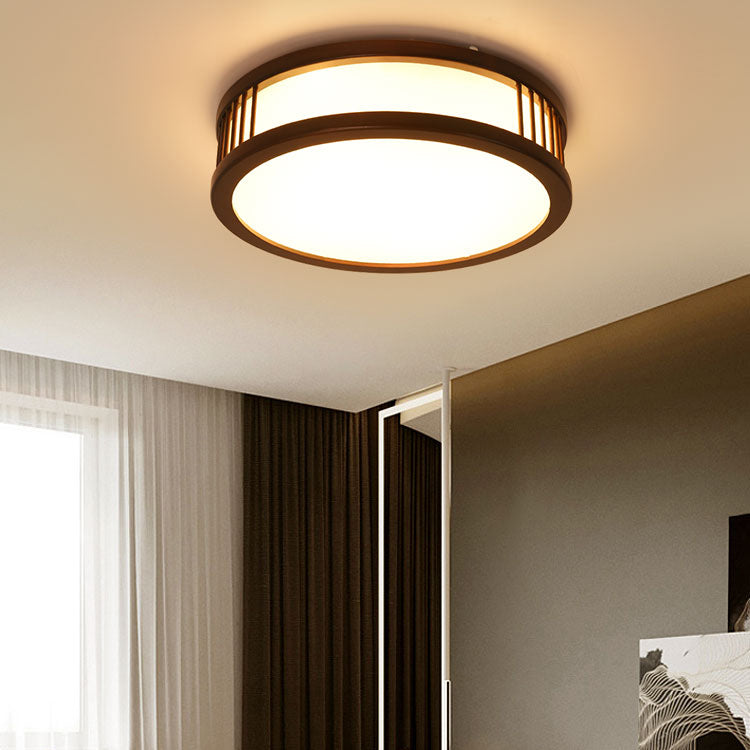 Wood Round Shape Flush Mount Light Modern 1 Light Mirror Flush Mount Fixture