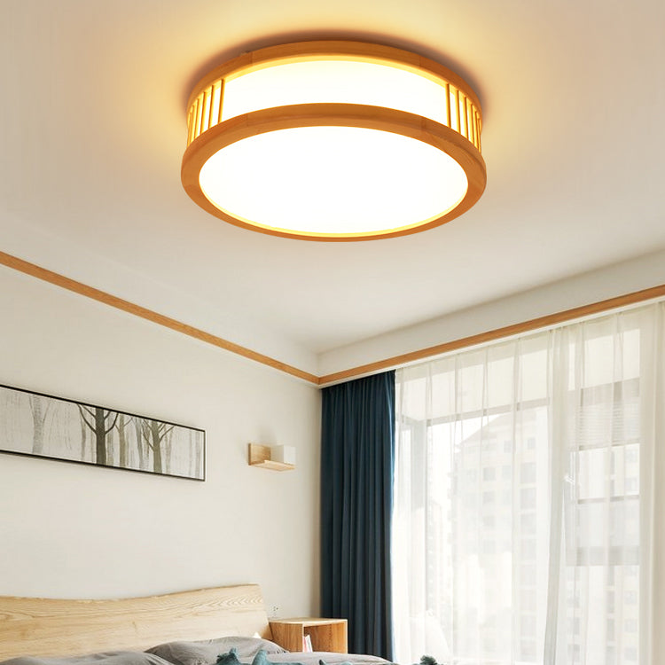 Wood Round Shape Flush Mount Light Modern 1 Light Mirror Flush Mount Fixture