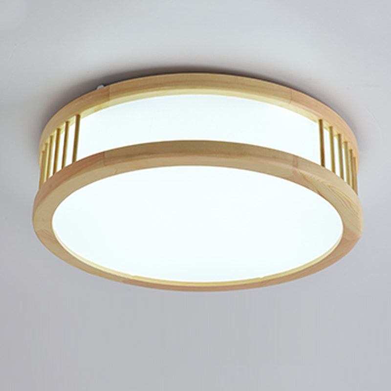 Wood Round Shape Flush Mount Light Modern 1 Light Mirror Flush Mount Fixture