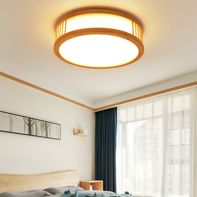 Wood Round Shape Flush Mount Light Modern 1 Light Mirror Flush Mount Fixture