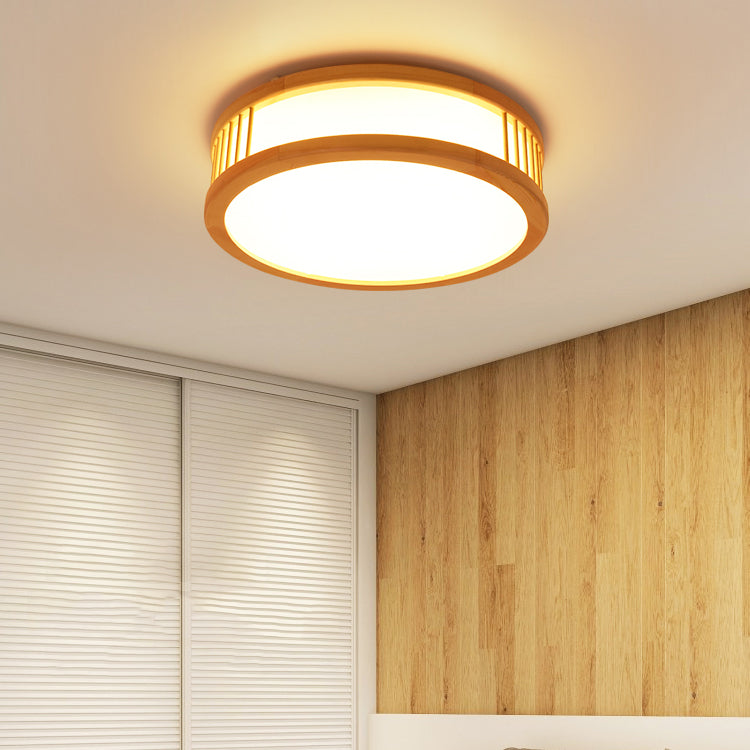 Wood Round Shape Flush Mount Light Modern 1 Light Mirror Flush Mount Fixture