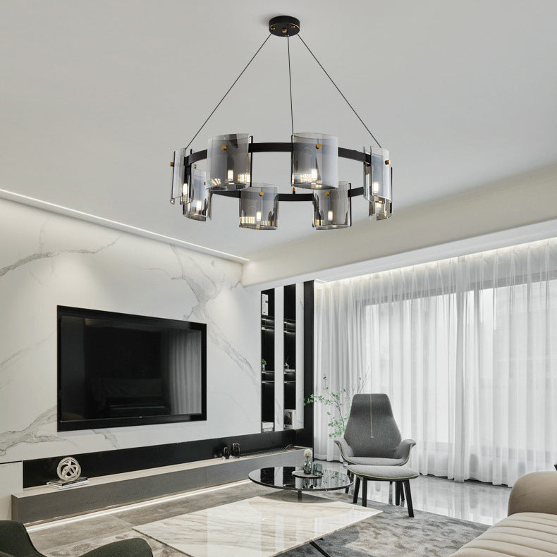 Simple Glass Pendant Lighting Fixture Modern Style Hanging Chandelier for Living Room