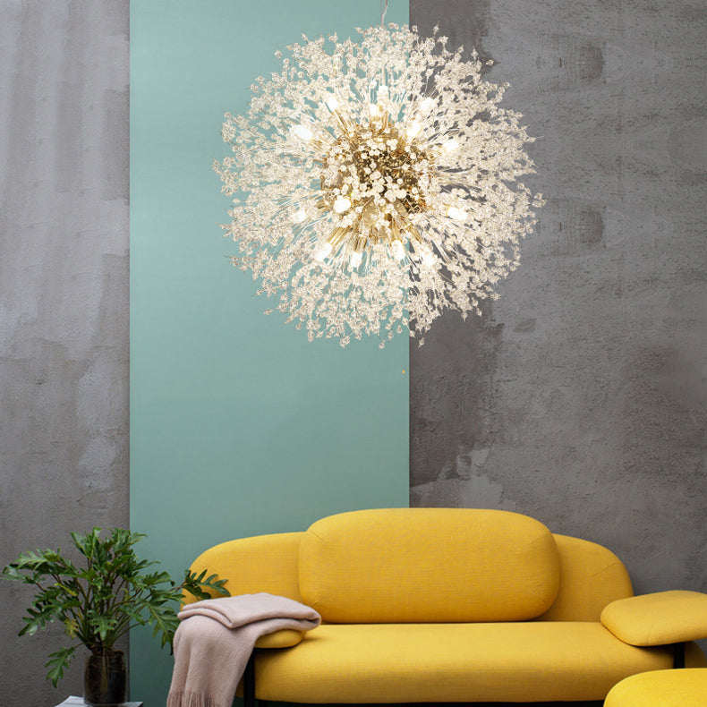 Simple Crystal Pendant Lighting Fixture Modern Style Hanging Chandelier for Living Room