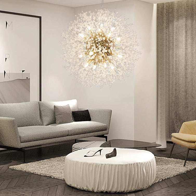 Simple Crystal Pendant Lighting Fixture Modern Style Hanging Chandelier for Living Room