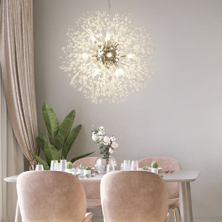 Simple Crystal Pendant Lighting Fixture Modern Style Hanging Chandelier for Living Room