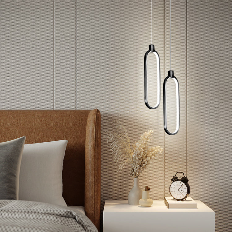 Modern Style Aluminum Pendant Light Oval LED Hanging Pendant for Bedroom