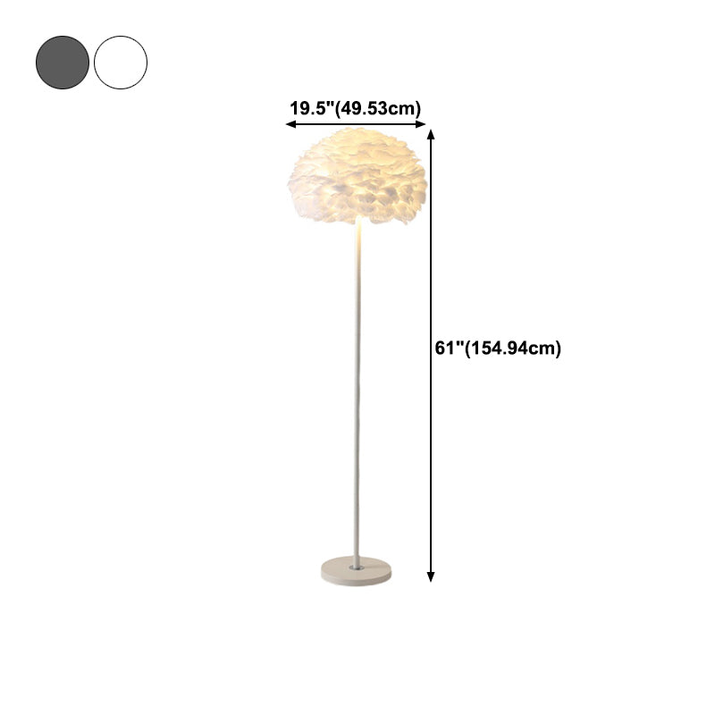 Round Floor Standing Lamp Modern Style Floor Light with Feather Shade