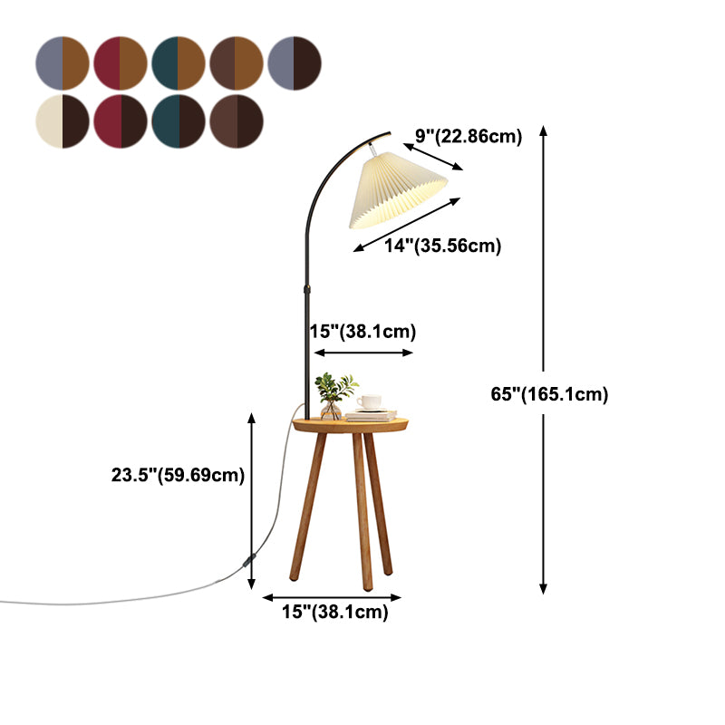 Nordic Colorful Floor Lamp Burlap Shade Floor Light with Wood Table for Living Room