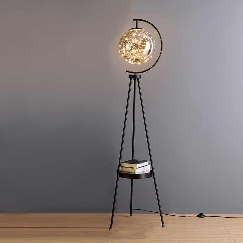 Nordic Style Metal Floor Lamp Tripod Shape LED Floor Light with Glass Shade for Bedroom