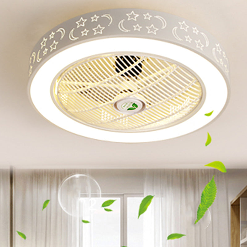 Ventilateur de plafond rond Light Style Kids Metal 1 Light LED Flush Light pour la chambre