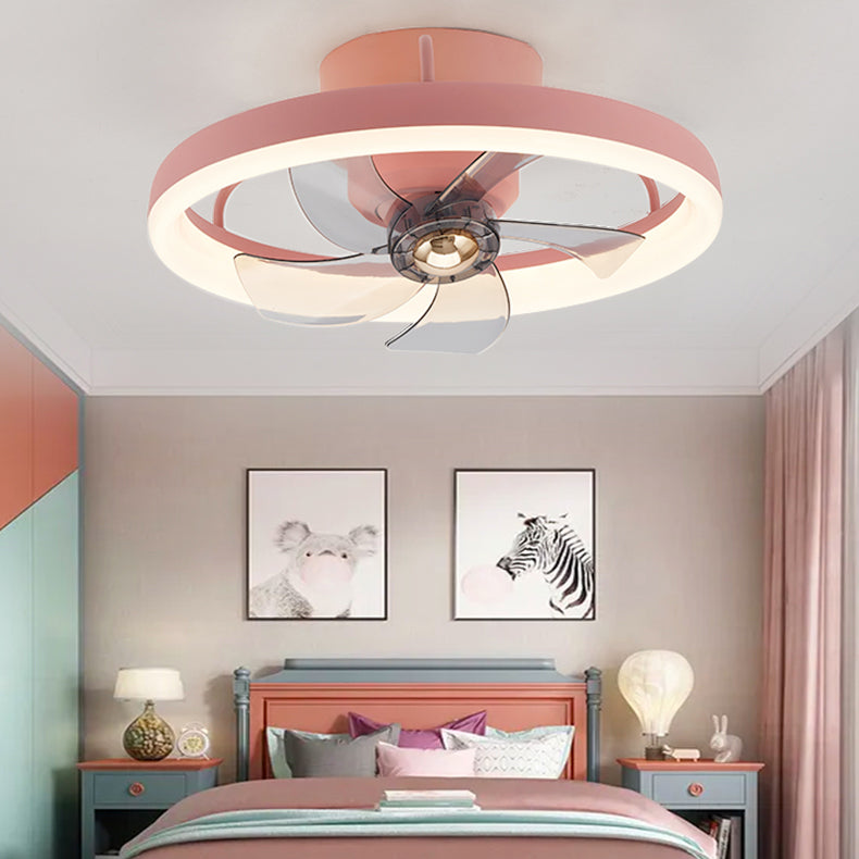 Nordic Style Metal Ceiling Fan Lamp Round Shape Colorful Ceiling Fan Light for Bedroom