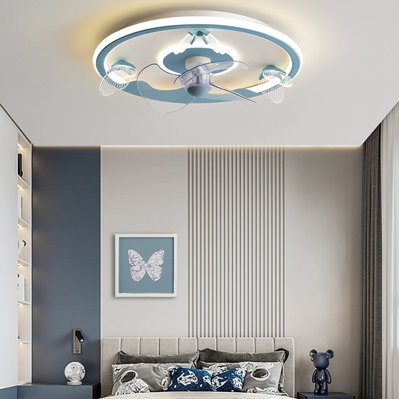 Butterfly Ceiling Fan Light LED Ceiling Mount Lamp with Acrylic Shade for Bedroom