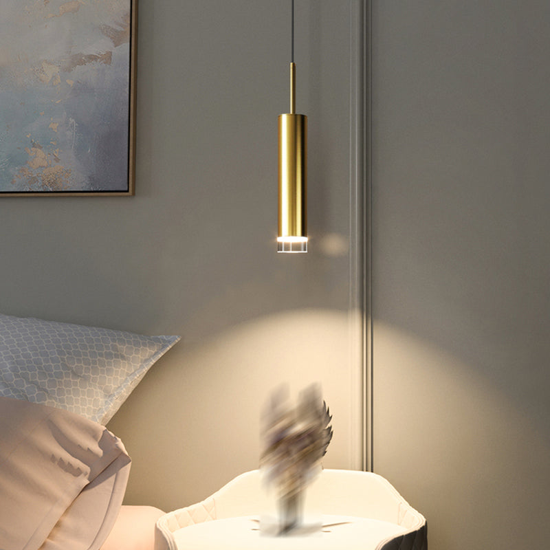 Contemporary Style Cylinder Shape Pendant Light Metal Single Light Hanging Lamp