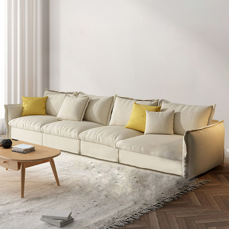 Contemporary Living Room Square Arm Sofa Beige Pillow Back Settee