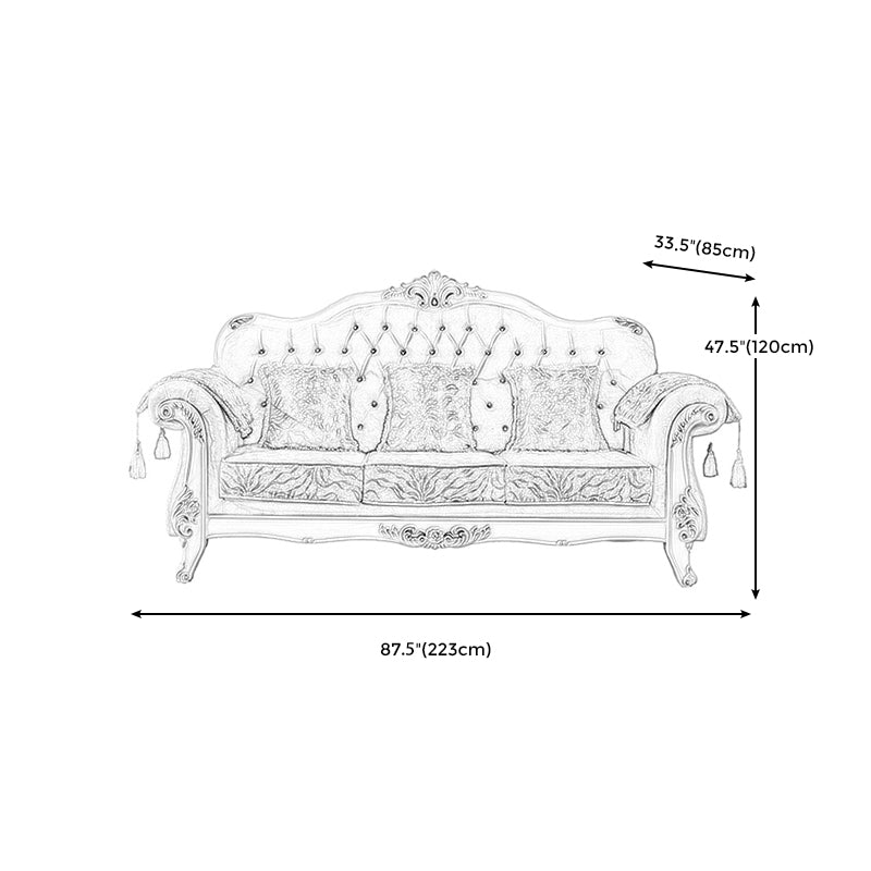 Velvet Rolled Arm Standard Sofa Couch with Pillows for Three People