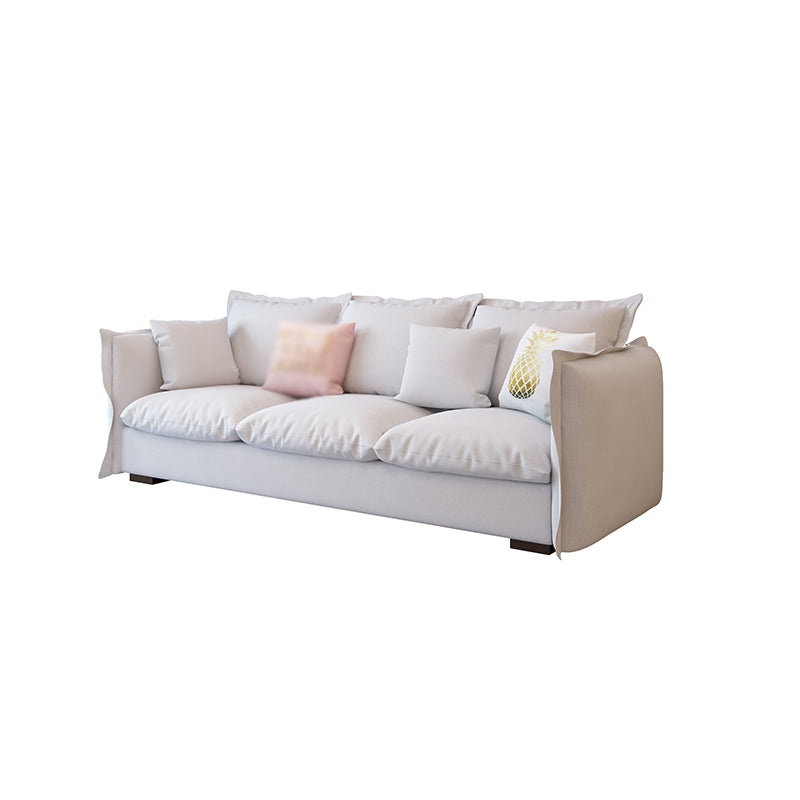 Cotton Blend/ Faux Leather Sofa Off-White Square Arm Couch with Pillows
