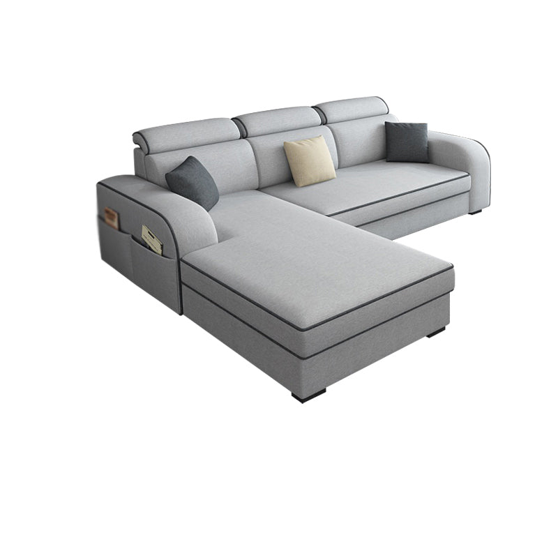 Contemporary Sofa Grey L-Shape High Back Square Arm Sectional with Storage