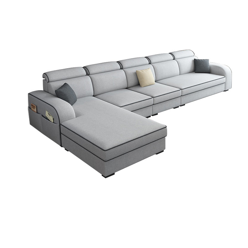 Contemporary Sofa Grey L-Shape High Back Square Arm Sectional with Storage