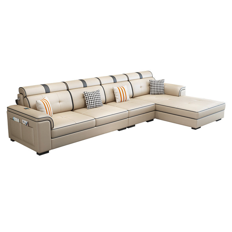 L-shape Sofa Faux Leather/Linen Sectionals with Reversible Chaise and Storage