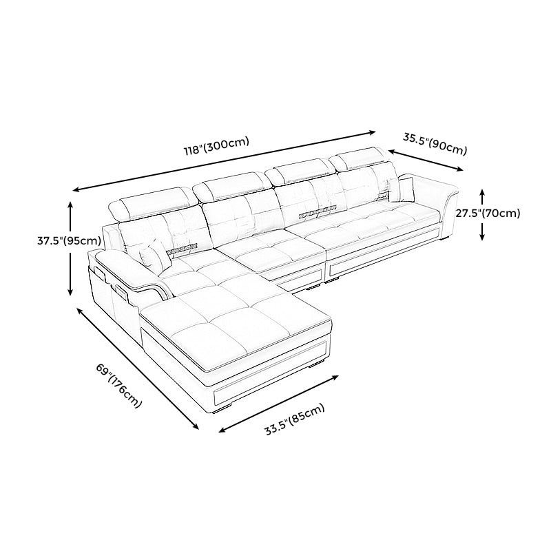 Left Facing Sofa Faux Leather/Linen Blend L-shape Sectionals with Chaise