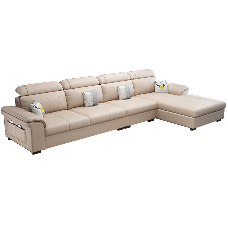 L-shape Faux Leather/Linen Sofa and Chaise Right Hand Facing Sectional with Storage