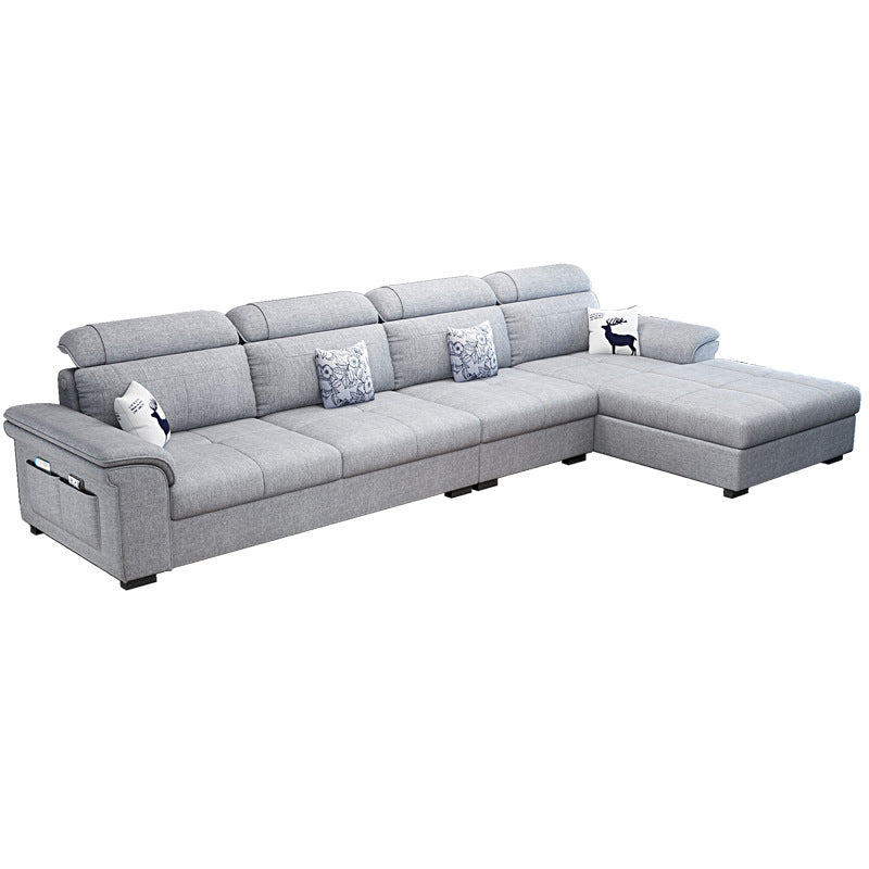 L-shape Faux Leather/Linen Sofa and Chaise Right Hand Facing Sectional with Storage