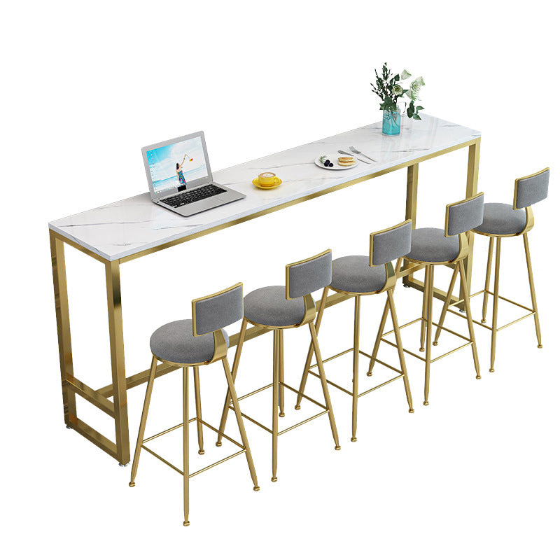 Contemporary Bar Dining Table Rectangle Bar Table with Trestle Base in Gold